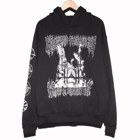 Haunted Starbucks x Have A Great Day 'Black Metal' NYC Halloween Popup Hoodie - Picture 1 of 6